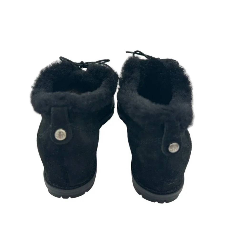 Stuart Weitzman Ankle Boots Women's Size 6 M Black Suede Shearling Wedge Spain